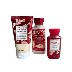 Bath & Body Works Japanese Cherry Blossom Rice Milk Scrub & Lotion & Shower Gel